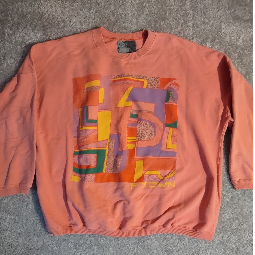 Orange All Over Print Sweatshirt P-TOWN Cotton 1/2 Sleeve Greece One Size Big